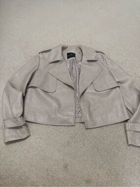 bagatelle Taupe Cropped Faux Leather Trench Jacket
